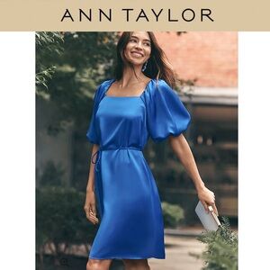 Ann Taylor Vibrant Blue Puff Sleeve Square Neck Dress NEW with Tags Size 14